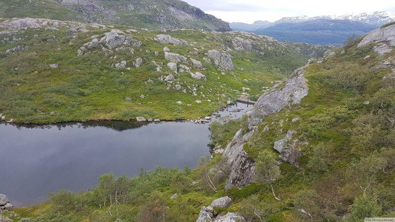 Jeg har tatt av fra stien og på vei ned til nordenden av Dørlevatn.