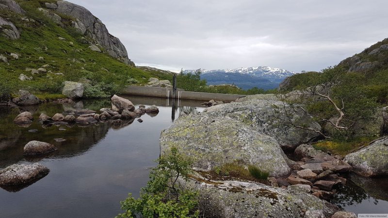 Dammen i nordenden av Dørlevatnet.