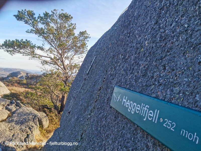 Framme ved første topp: Heggelifjellet 252 moh.