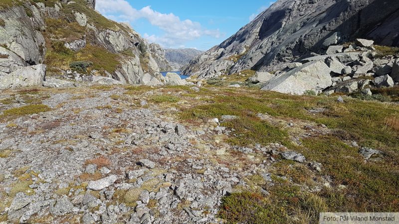 På tunneltippen vest for Høyvertjørn. Her ble det på midten av 80-tallet drevet en kort tunnel i forbindelse med Ulla-Førre-anlegget.